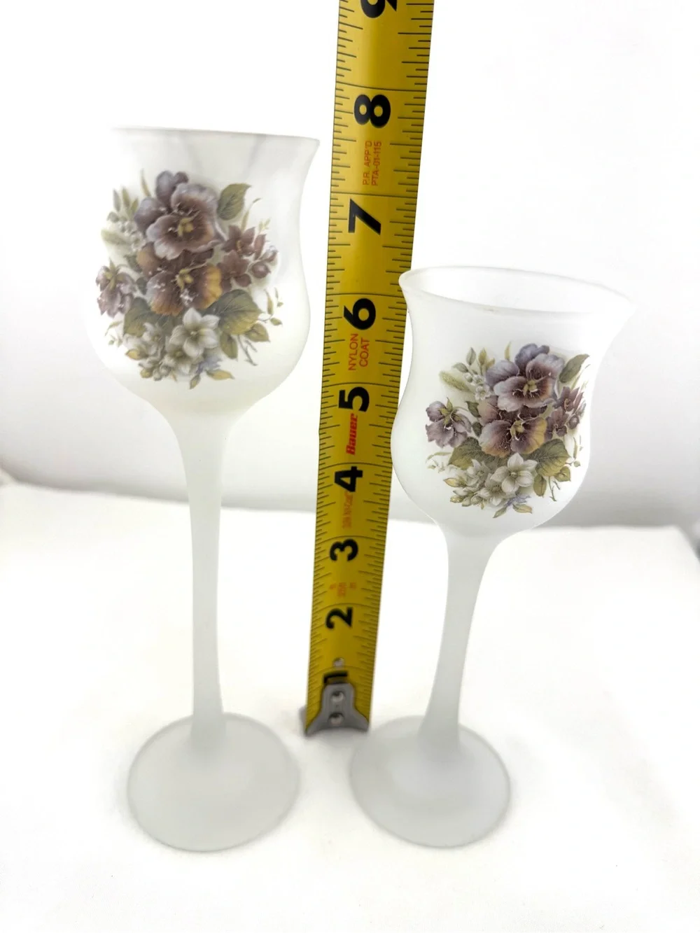 Vintage L.E. Smith frosted glass stemmed votive candle holders